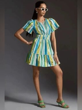 3x Anthropologie Striped Blue-Green Mini Somerset
